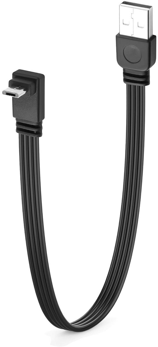 90 graden USB kabel - Micro USB plat - Snel opladen - Plat TPE materiaal - 098 meter - Zwart