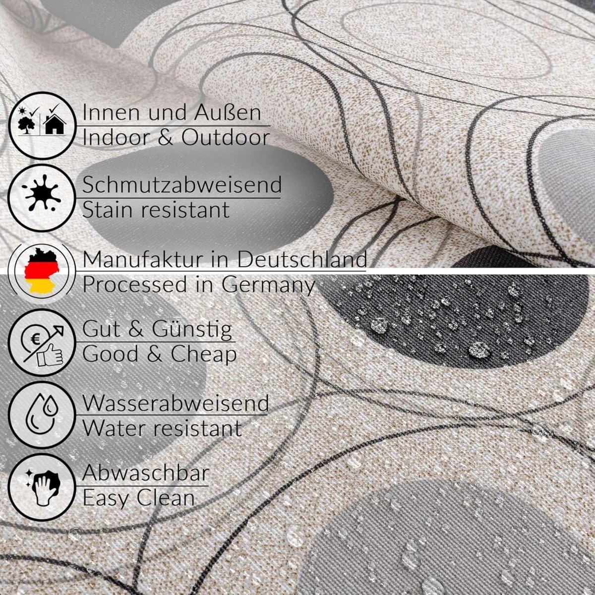 Tafelkleed - Tafelzeil Textiel - Tafel Beschermen - Waterafstotend Coating - 180x100 cm - Cirkels Grijs