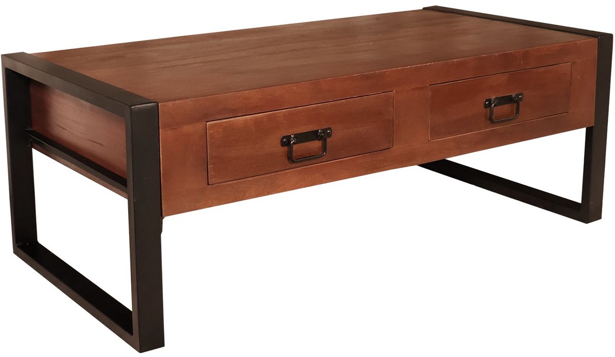 Lizzely Garden & Living Salontafel rechthoekig met lades walnoot bruin mangohout 120cm Kai duurzaam massief hout mango bijzettafel