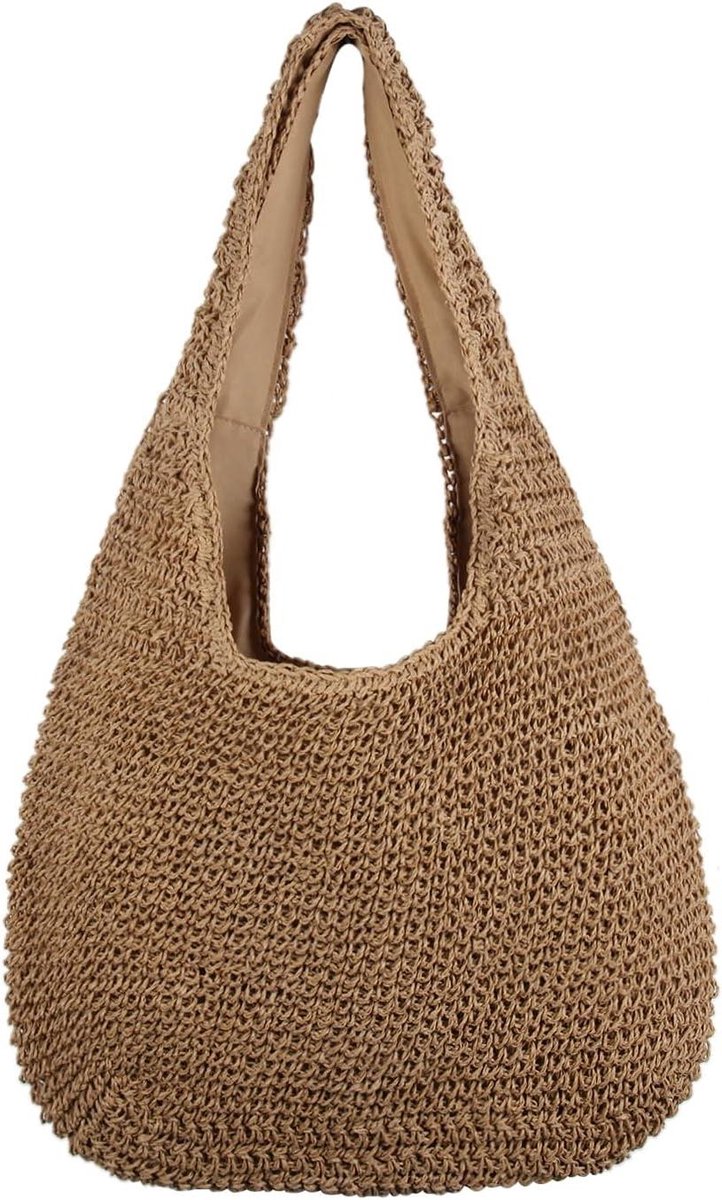 Zomer Tas - Strandtas Schoudertas - Casual Gebruik - Grote Handgeweven Capaciteit - 26.6 x 25.6 cm - Licht Bruin