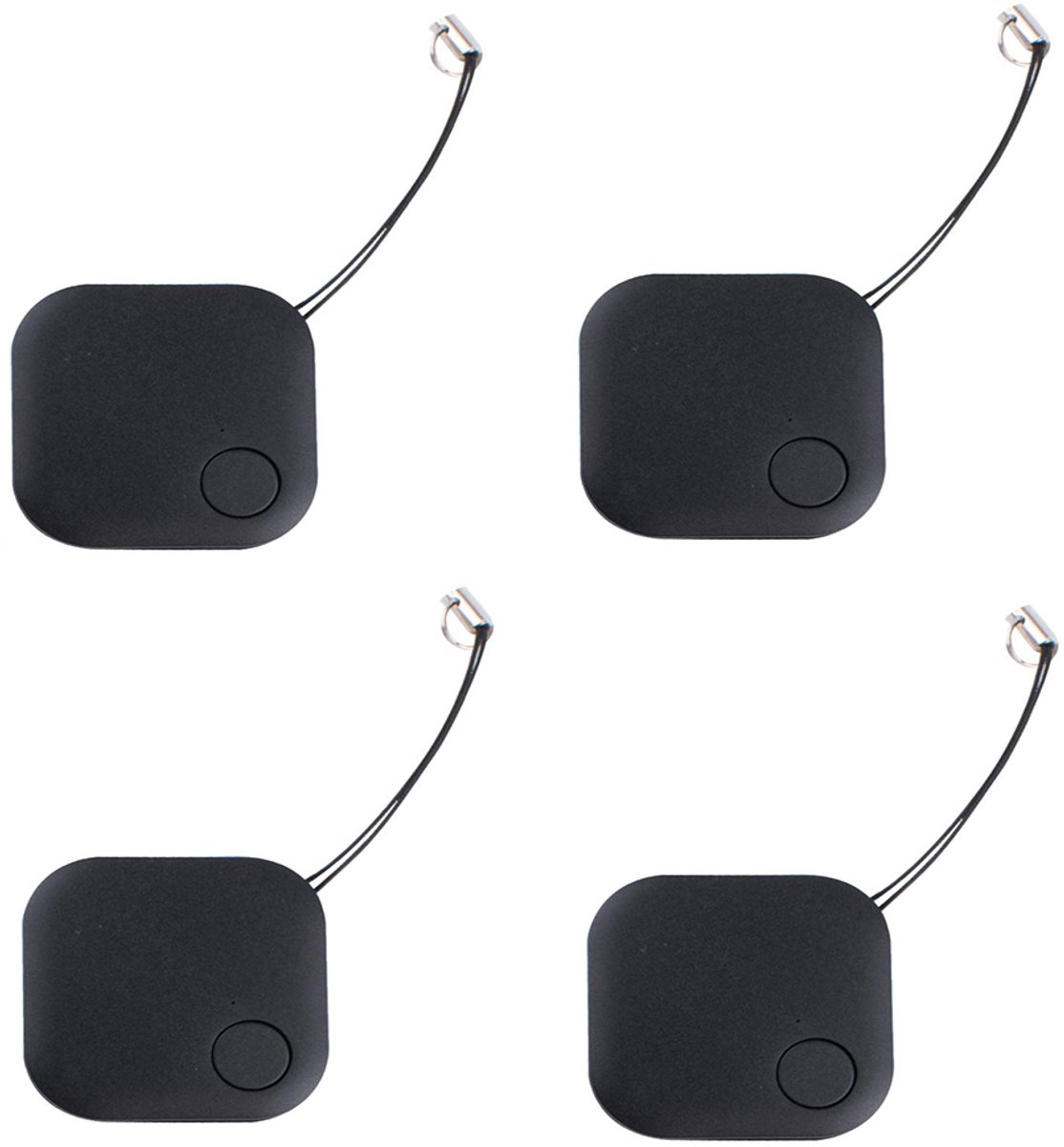 Oneay Set van 4 vierkante sleutelhangers met polsbandje, draagbaar anti-verlies/diefstal apparaat, objectzoeker (zwart), ideaal om uw spullen gemakkelijk terug te vinden.