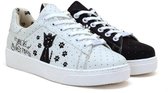 Baskets Goby pour femmes – Imprimé chat noir et blanc – Cuir végétalien fait main – Baskets basses confortables – Taille 38