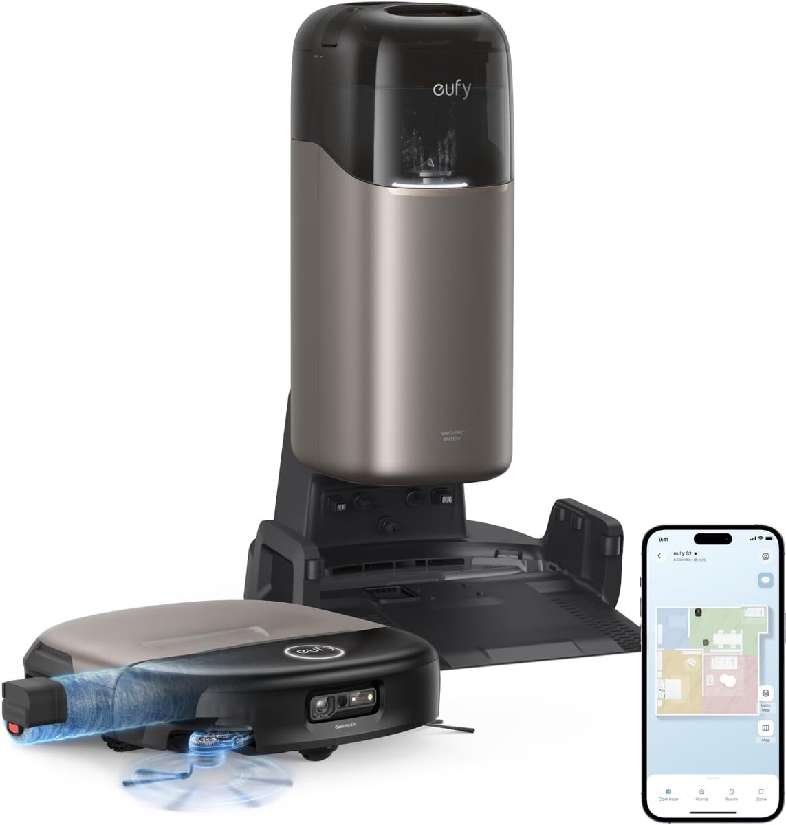 eufy Stofzuiger en Dweilrobot HydroJet S2 - 30kPa AeroTurbo� 2.0 - Zuigkracht - Vloerreinigingssysteem 2.0 - EcoClean� Elektrolyse - Randreiniging - Haarvrije DuoSpiral� Borstels - 12-in-1 UniClean� Station