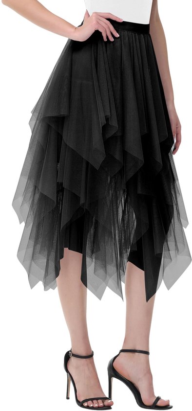 Geweo Tule rok - Tutu - Tule rokje - Tule rokje Volwassenen - Hoogwaardige 3-Laags met Ondoorzichtige Voering - Comfortabele Elastische Taille - One Size - Zwart - Van Feestelijk tot Casual-Chic