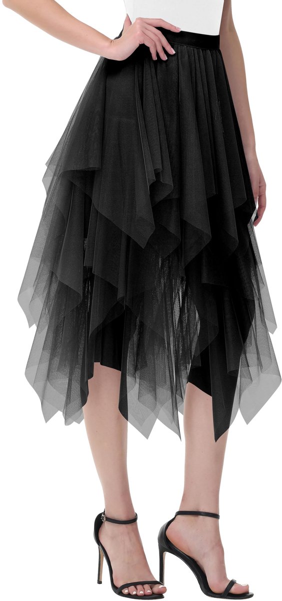 Geweo Tule rok - Tutu - Tule rokje - Tule rokje Volwassenen - Hoogwaardige 3-Laags met Ondoorzichtige Voering - Comfortabele Elastische Taille - One Size - Zwart - Van Feestelijk tot Casual-Chic