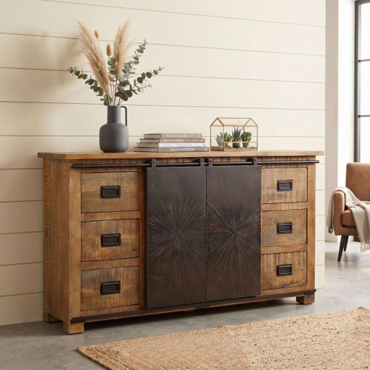 Meubelplaats Dressoir Bradley mangohout 160x42x92 cm Lichtbruin