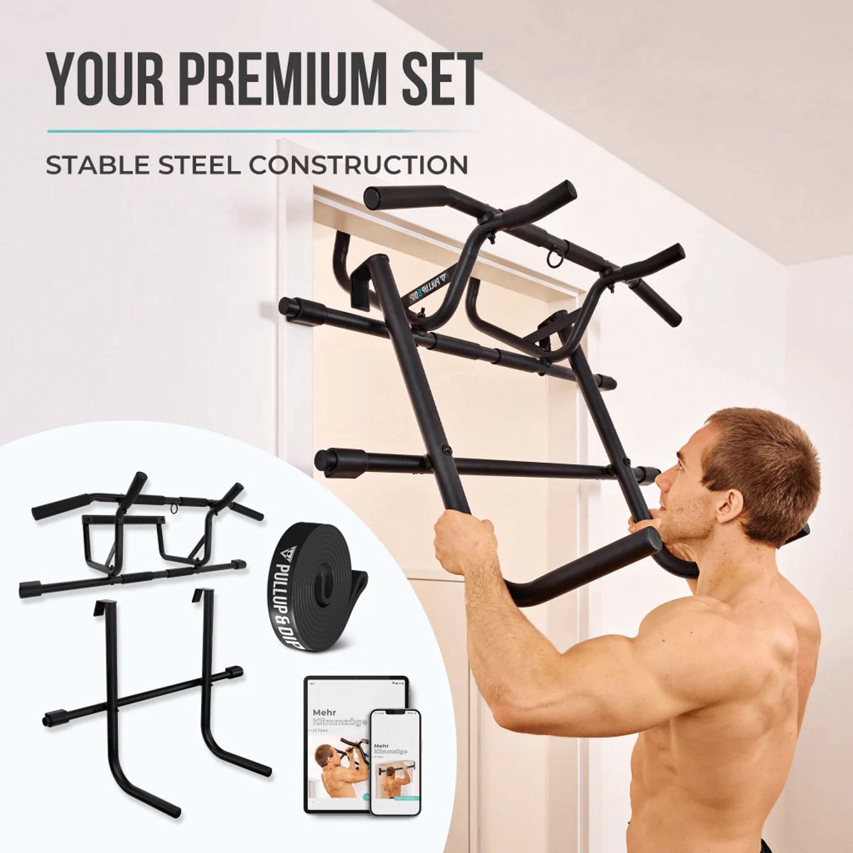 Pullup & Dip Deuropening Optrek- en Dipstang Bundel - Calisthenics - Roestvrij Staal - 110 kg - Verstelbaar thumbnail 4