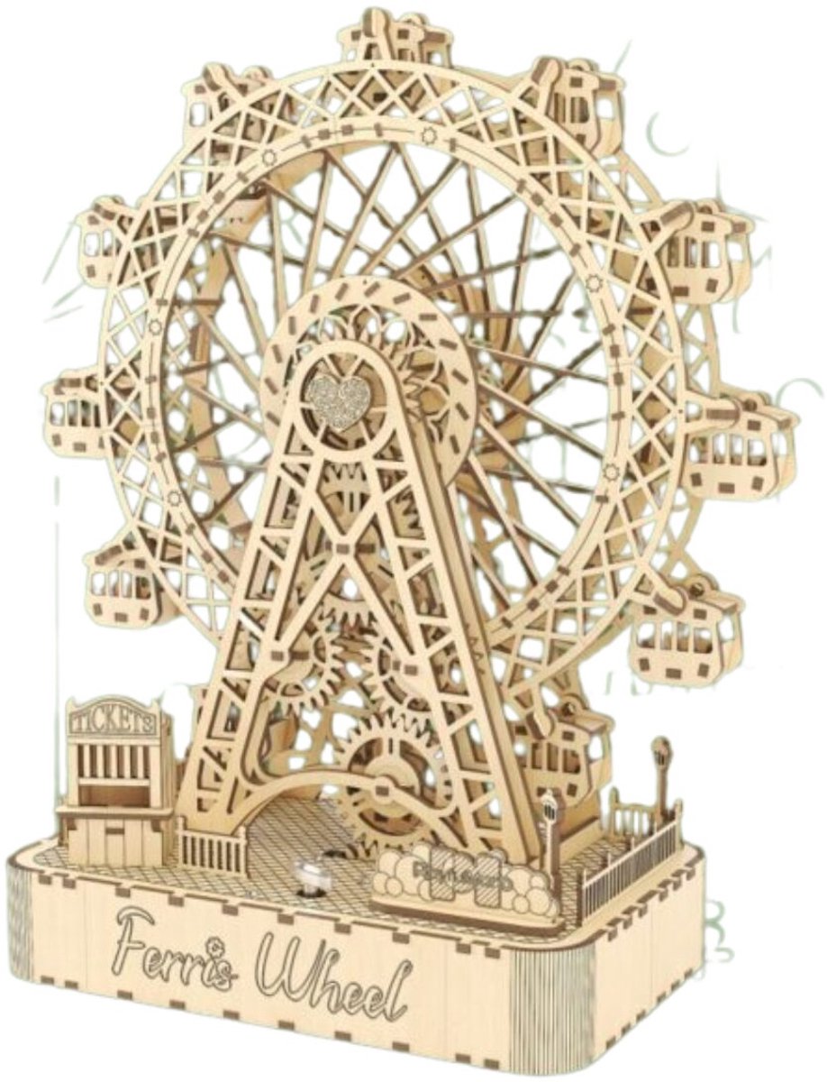 Beehub, 3D Muziekdoos Houten Puzzel Ferris Wheel, BE011926, 28,8x14,5x33 cm