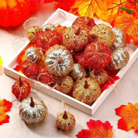 Mini Schuim Pompoenen - 24 Stuks voor Kerstbomen, DIY Knutselen, Fotoprops en Landelijke Decoratie — afbeelding 4
