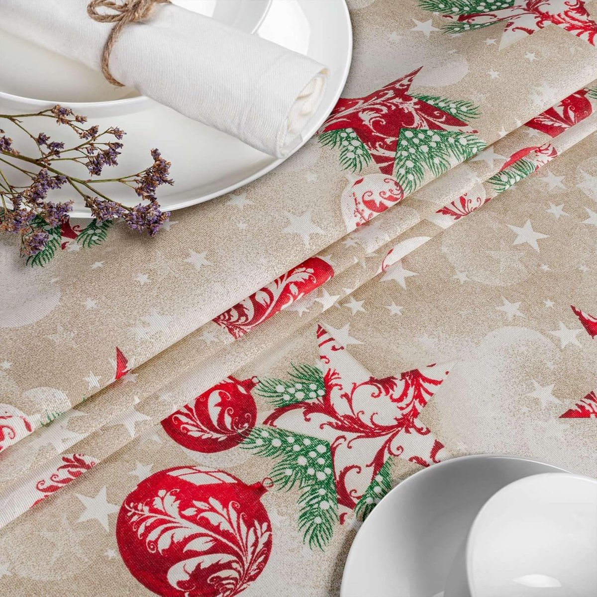 Tafelkleed stof - Afwasbaar linnen - Eettafel beschermen - Waterafstotend gecoat - 280 x 140 cm - Kerstrood