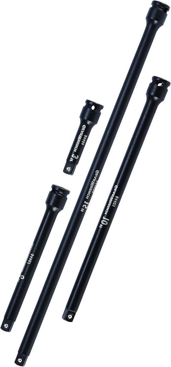 Impact Verlengset - Dopsleutel Verlengers - Vast Werk - Chroom-Molybdeen Staal - 4 Delig 3/8" - Zwart