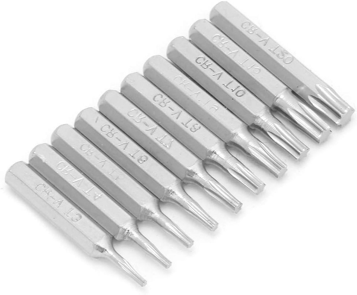 Hex Bit Set voor Reparatiewerkzaamheden - 10 Stuks Torx Bits T3 T4 T5 T6 T7 T8 T9 T10 T15 T20 met 4mm Schacht voor Schroevendraaiers