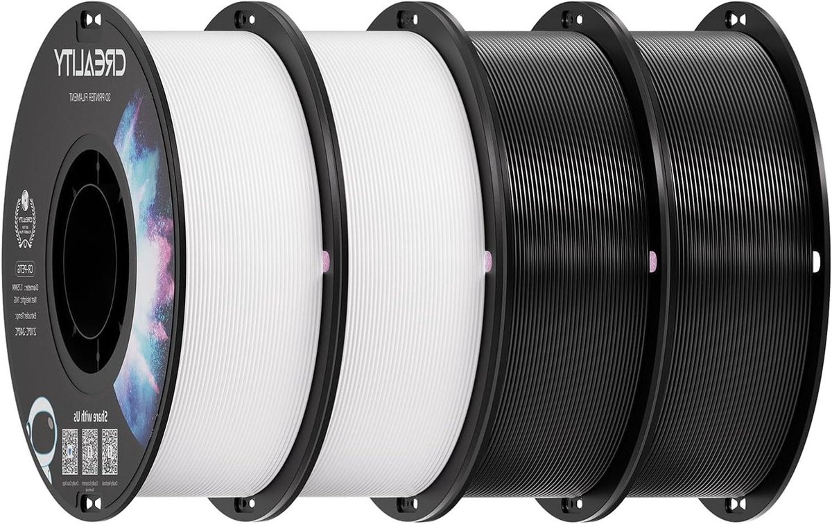 PETG filament - 3D printer filament - Modelbouw - Hoge taaiheid - 4 x 1 kg - Wit Zwart