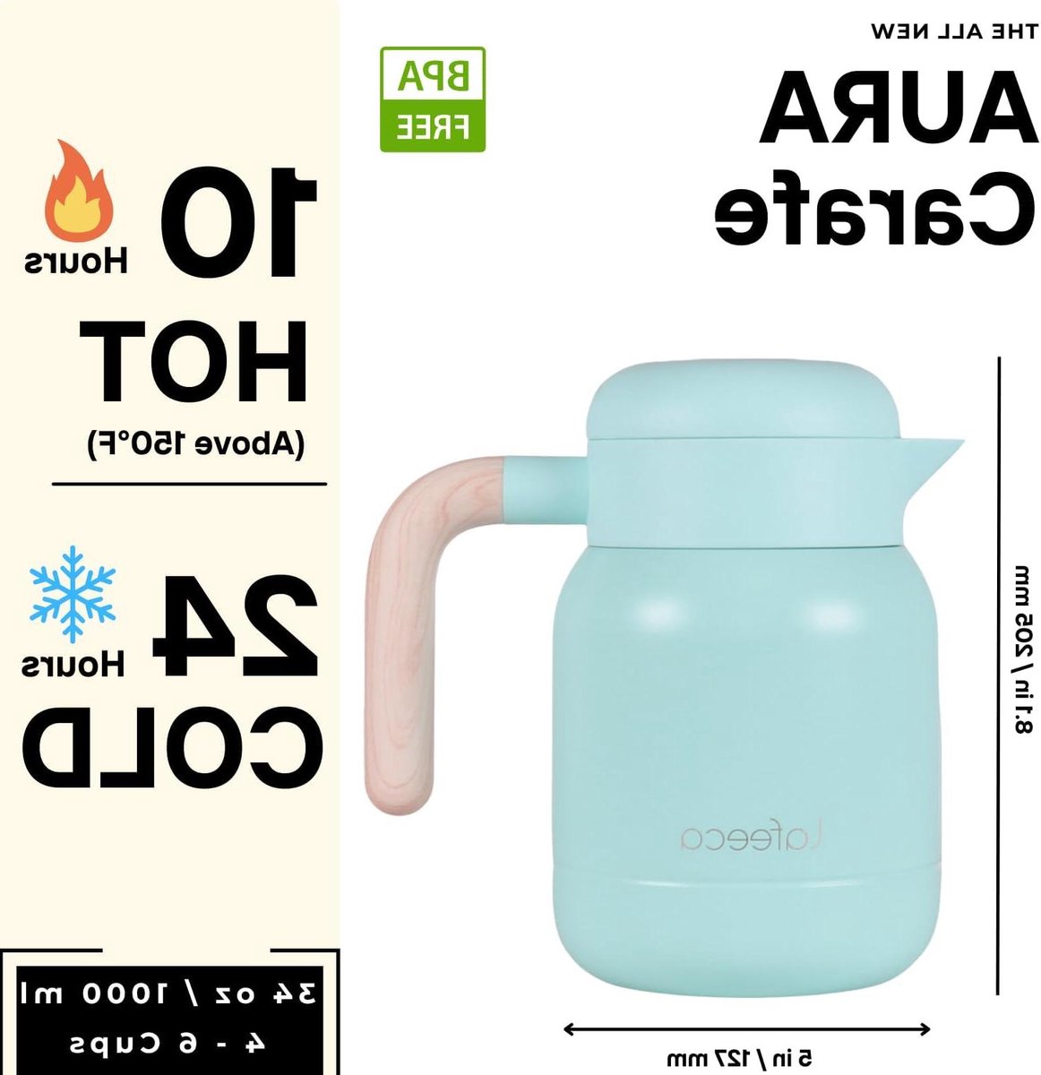 Thermoskaraf - Warme drank kan - Dranken warm houden - Vacuüm geïsoleerd - 1 liter - Blauw
