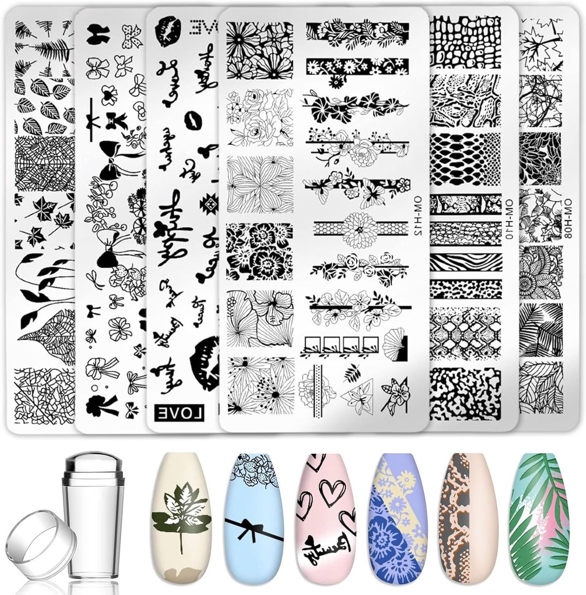 Complete Nail Stamp Set met 6 Stukken - Nail Art Stencils voor Manicure en DIY Ontwerpen