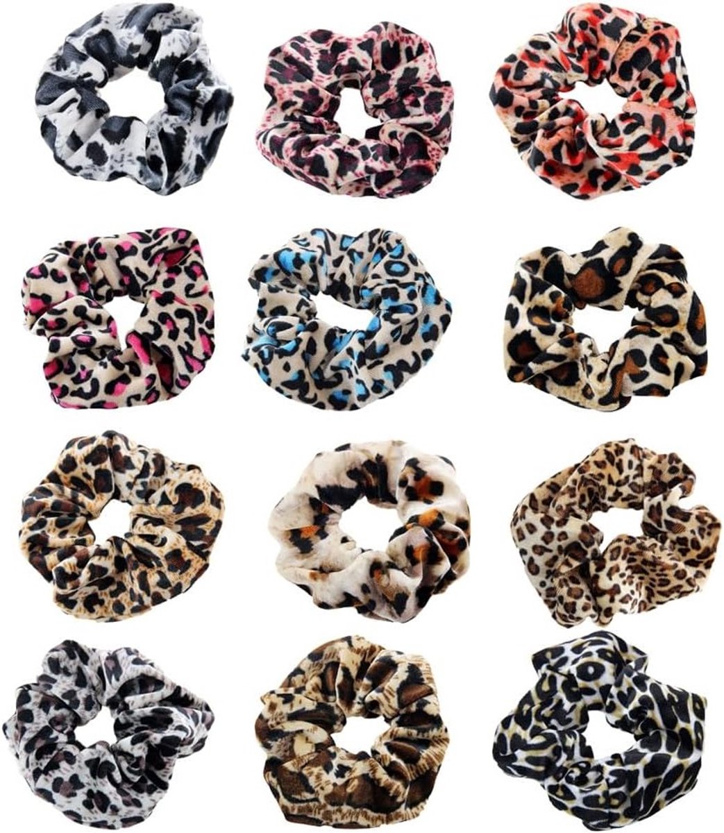 12 stuks elastische haarelastiekjes in luipaardprint, zachte scrunchies voor paardenstaarten en haaraccessoires