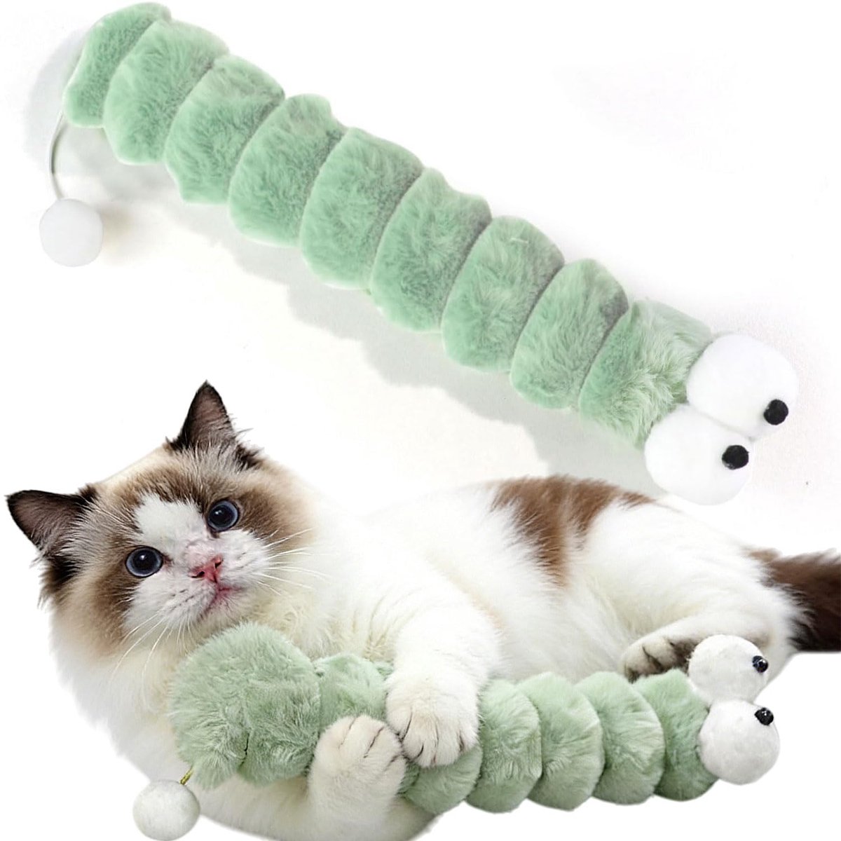carmdering - Katten Speelgoed - Rups - Knuffel - Met kattenkruid, zacht en bijtvriendelijk pluche - Helpt tanden reinigen, bevordert mondhygine - Multifunctioneel: trapkussen, jachtspeeltje of knuffel - Geschikt voor jonge en volwassen katten