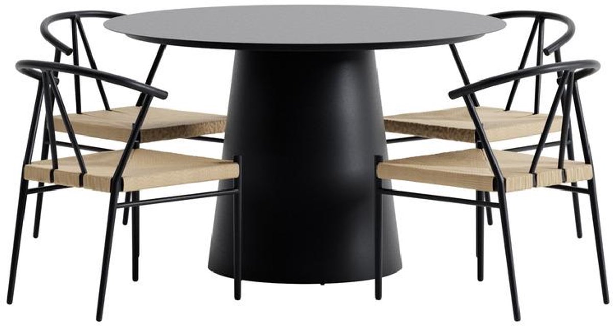 Svea - Elliott ronde tuintafel - zwart + 4x Nick tuinstoelen - zwart