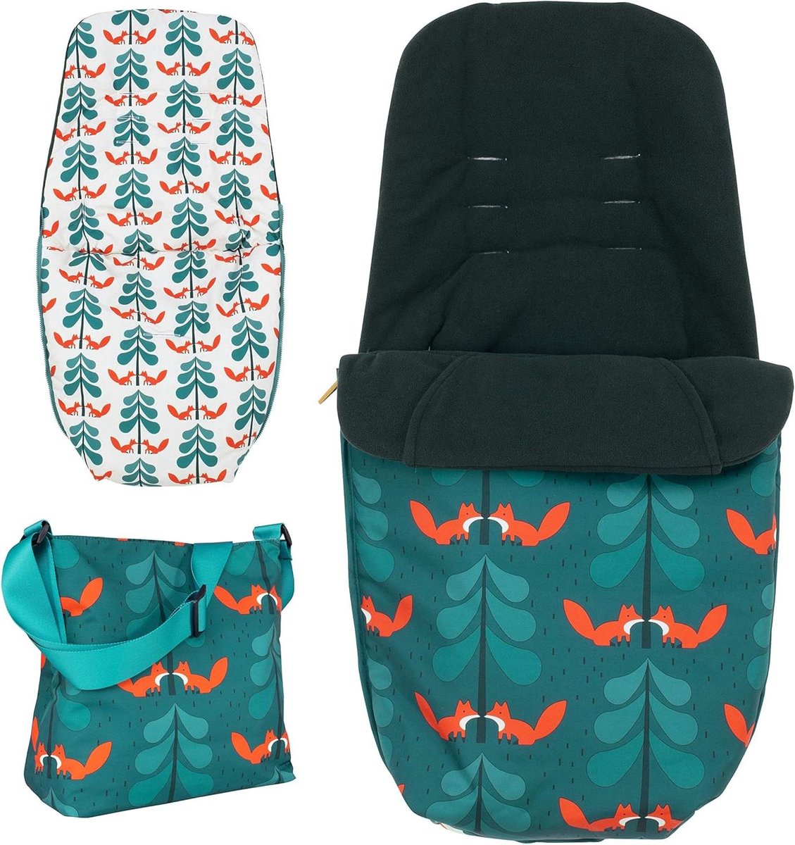Baby accessoire-pakket - Wisseltas en voetenzak - Comfort voor baby - Dubbelzijdig te gebruiken - 1.01 Kilogram - Vossenprint