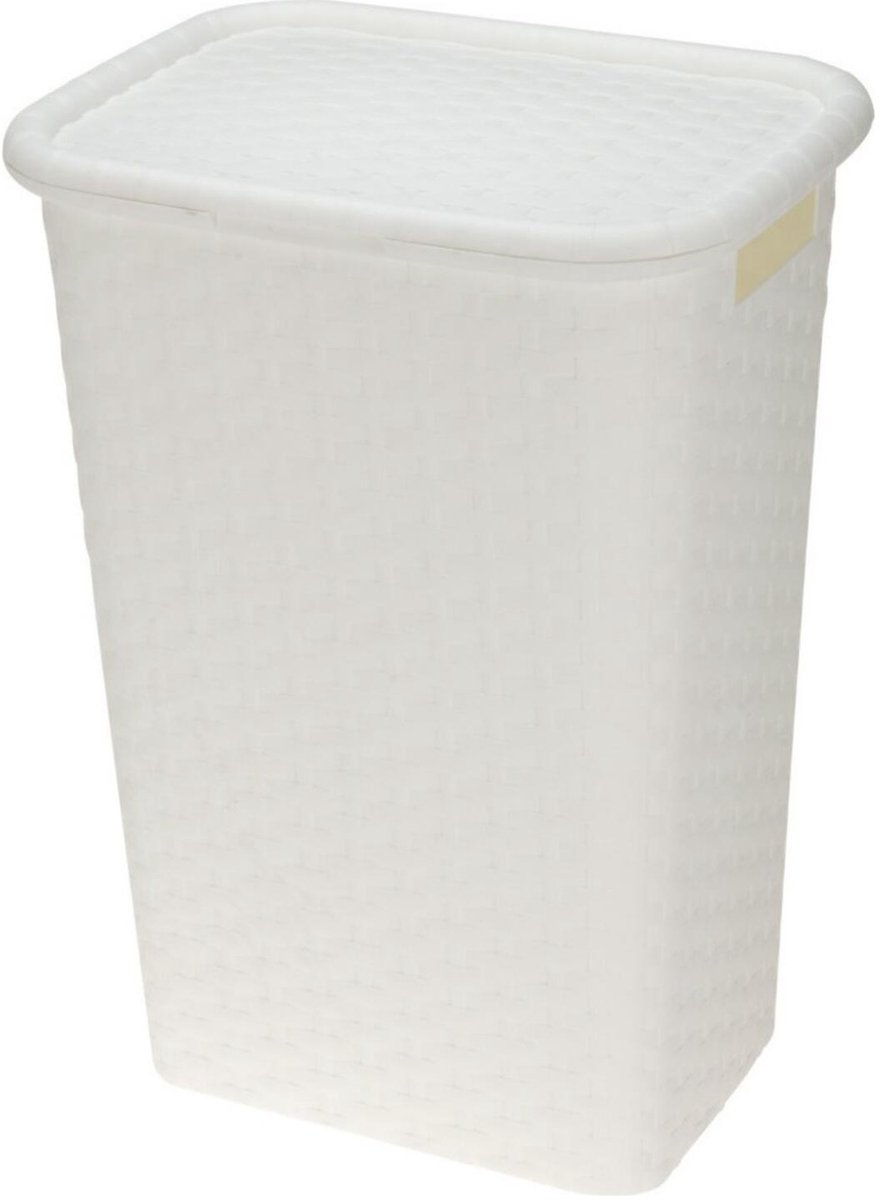 Benson Wasmand - rotan - met deksel - wit - 60 liter - 33 x 44 x 60 cm - kunststof
