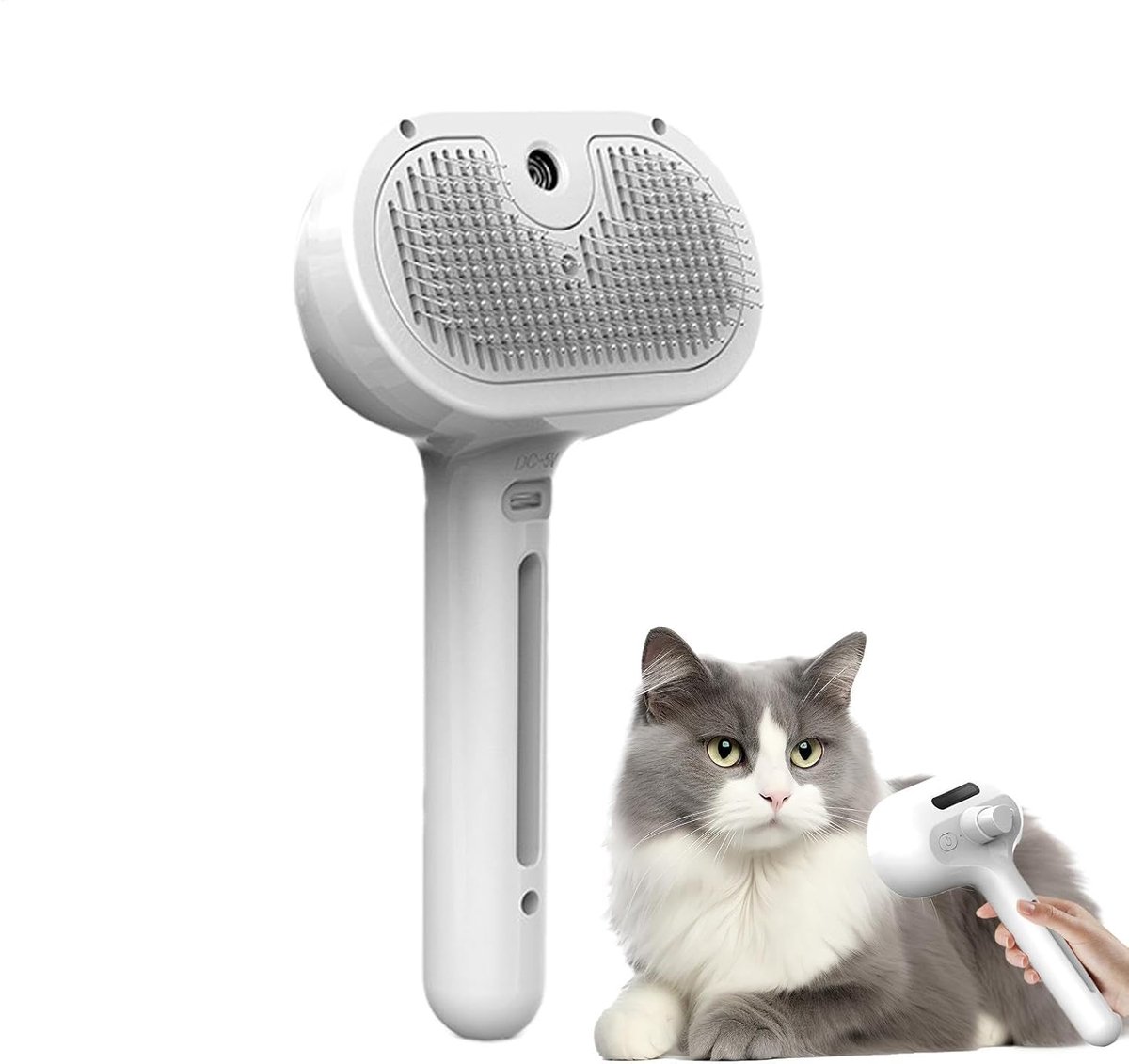 Killogood Naaldvormige stoomkam - stoomborstel voor katten - kam voor het verwijderen van dierenharen - verzorgingsproducten voor huisdieren - massagekam voor langharige honden en katten (wit)