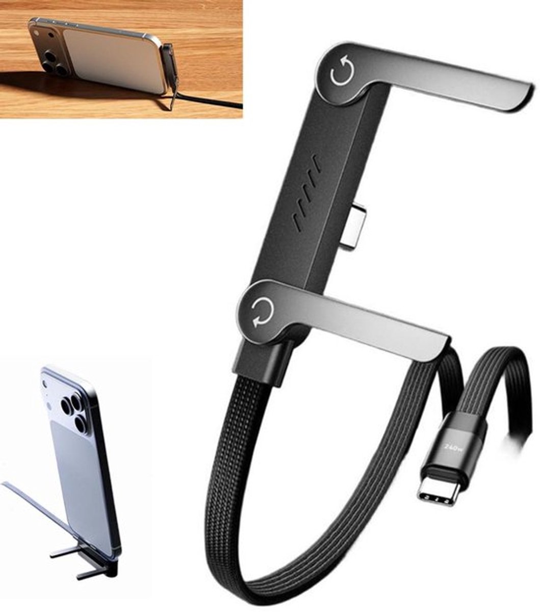 Data Cable USB-C To USB-C With Foldable Holder 150cm Black Retail Box
