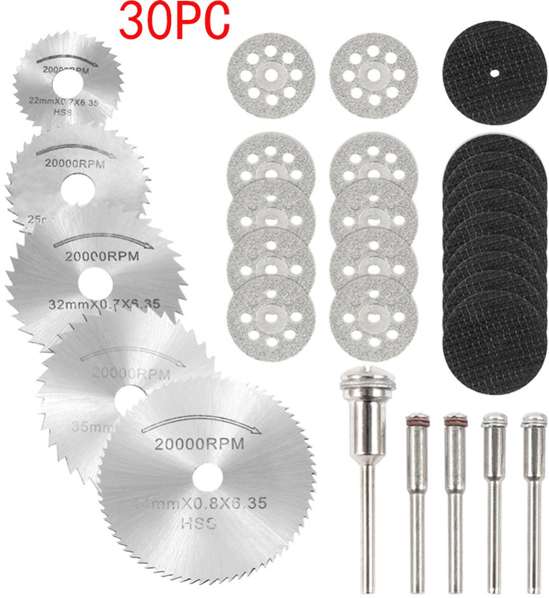 Set roterende gereedschapsslijpschijven, cirkelzaagblad, harsslijpschijf, slijpschijf, accessoireslijpschijf met 0,3 cm handgreep, geschikt Geschikt voor hout, glas, kunststof, steen en metaal.