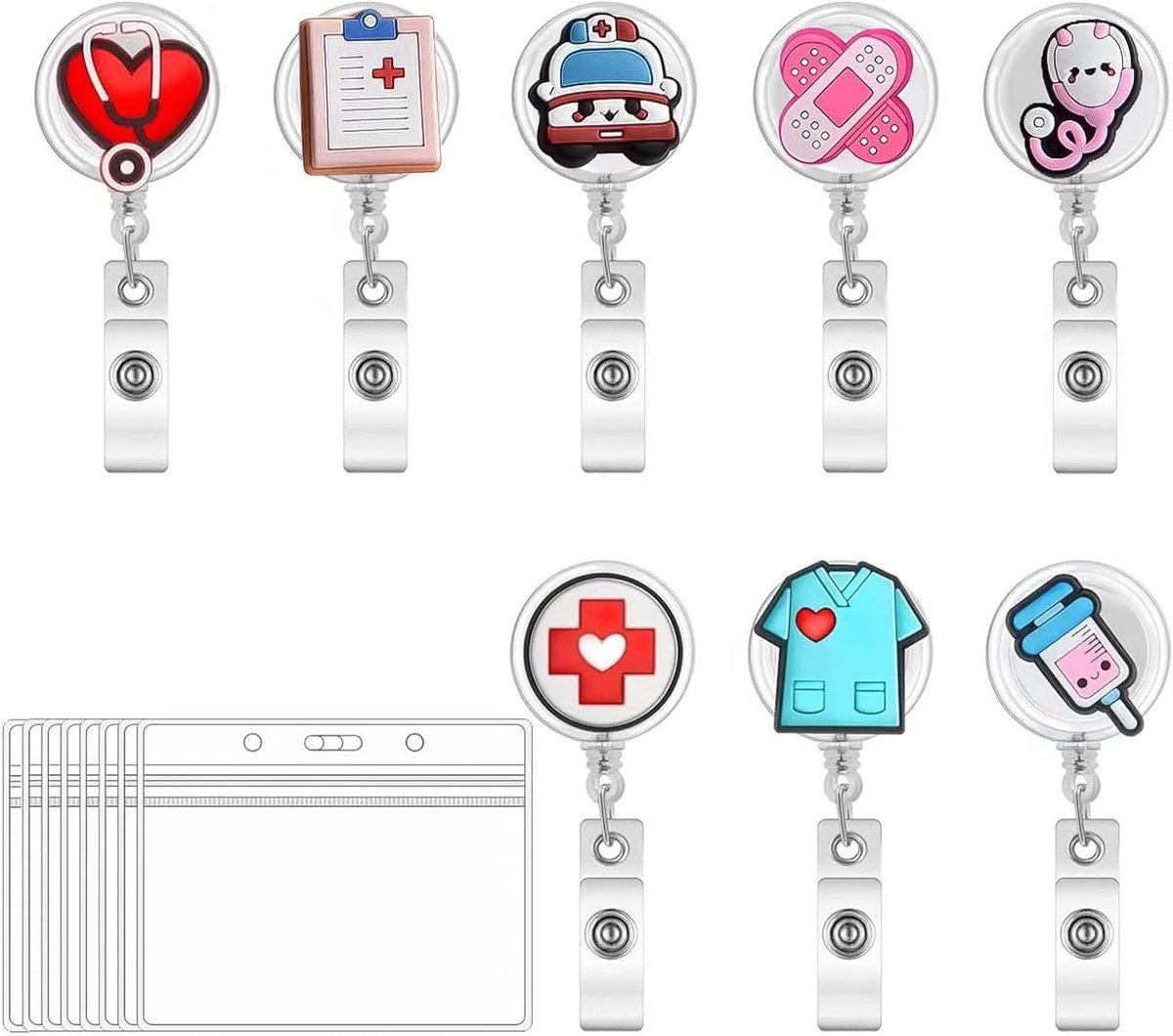 Set van Uittrekbare ID Badge Houders - ID Kaarthouders met Sleutelhanger voor Verpleegkundigen, Artsen en Onderwijzers - Perfect voor Professionele Gebruik en Organisatie