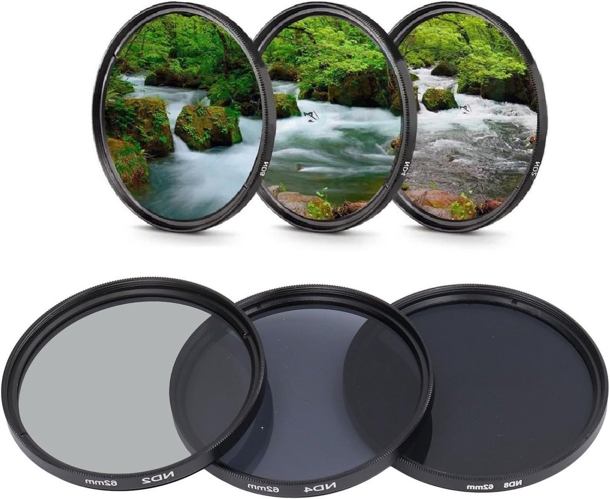ND Filter Set voor Camera Lens - ND2, ND4, ND8 Filters met Neutrale Dichtheid, HD Coating en Anti-Kras Glas voor 62mm Lens