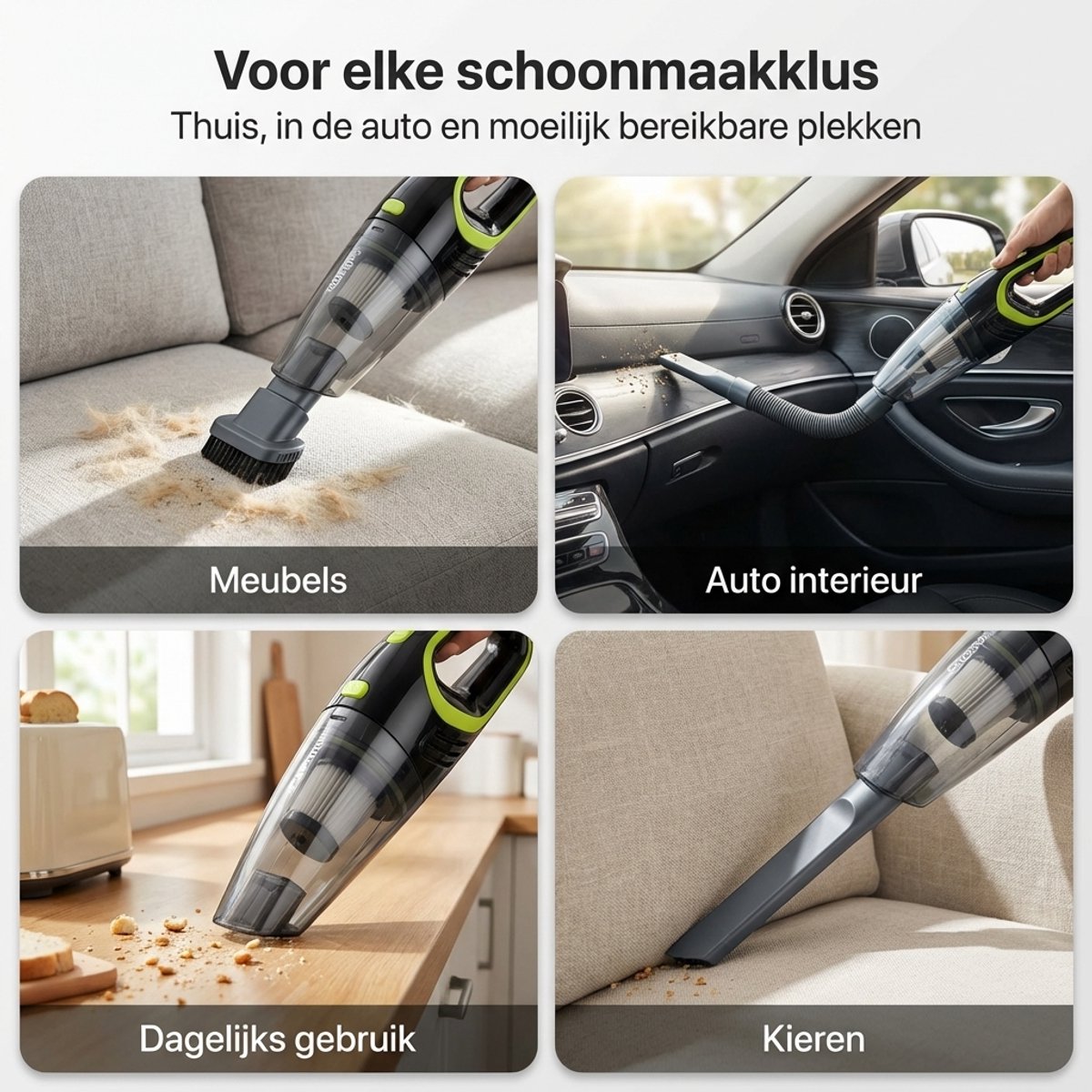 Kruimeldief Snoerloos - Handstofzuiger Draadloos - Kruimelzuiger met 4 Opzetstukken - Kleine Stofzuiger voor Auto en Thuis — afbeelding 3