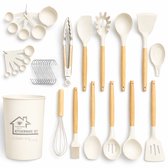 Cooking Life Ensemble d'ustensiles de cuisine en silicone blanc avec support - 33 pièces - Sans BPA - Résistant à la chaleur - Lavable au lave-vaisselle