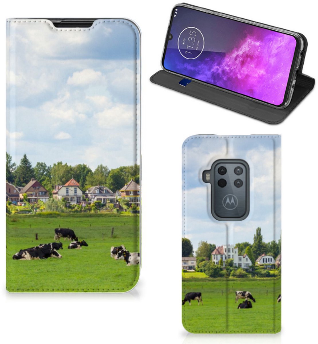 Book Case voor Motorola One Zoom Hoesje maken Koeien