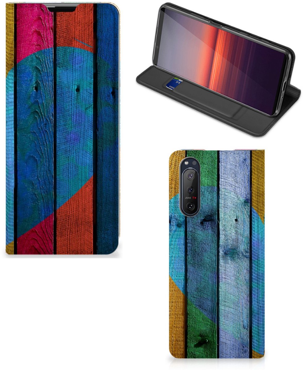 Sony Xperia 5 II Book Wallet Case Wood Heart - Cadeau voor je Vriend