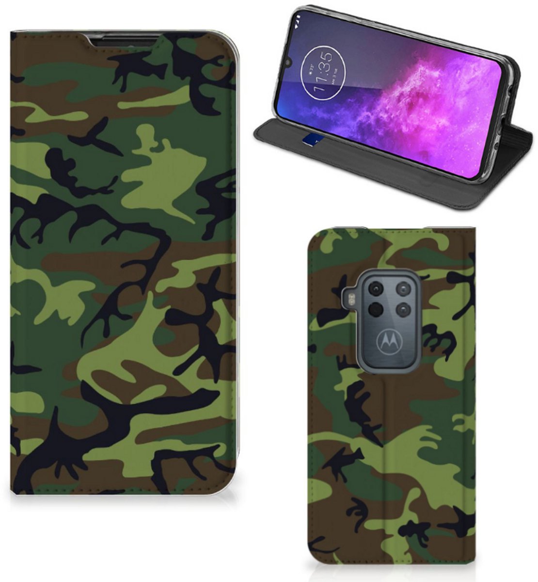 Motorola One Zoom Hoesje met Magneet Army Dark