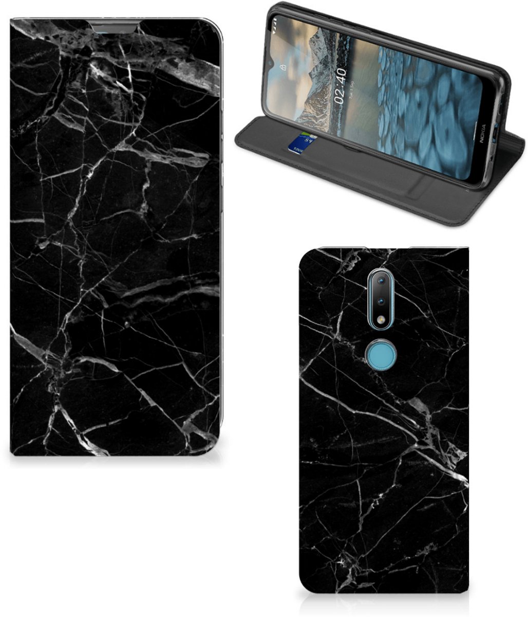 Nokia 2.4 Standcase Marmer Zwart - Origineel Cadeau Vader