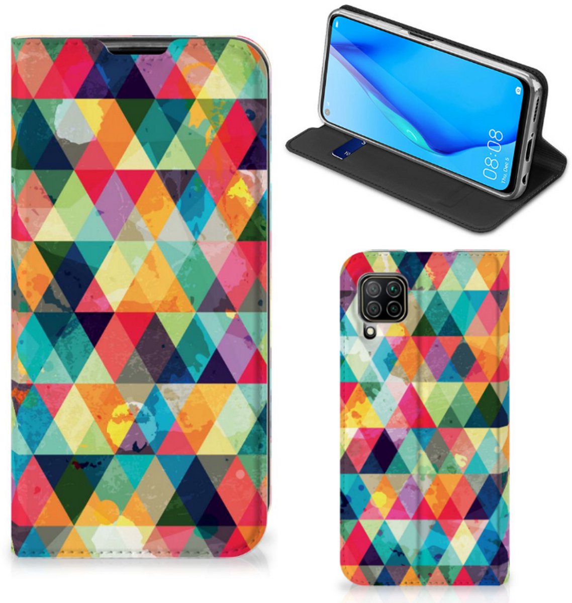 Huawei P40 Lite Hoesje met Magneet Geruit