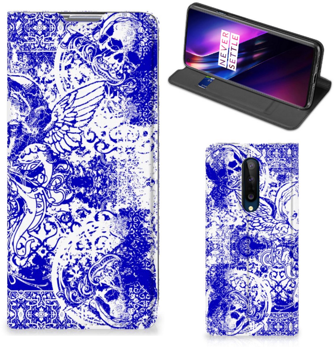 Mobiel BookCase OnePlus 8 Angel Skull Blauw
