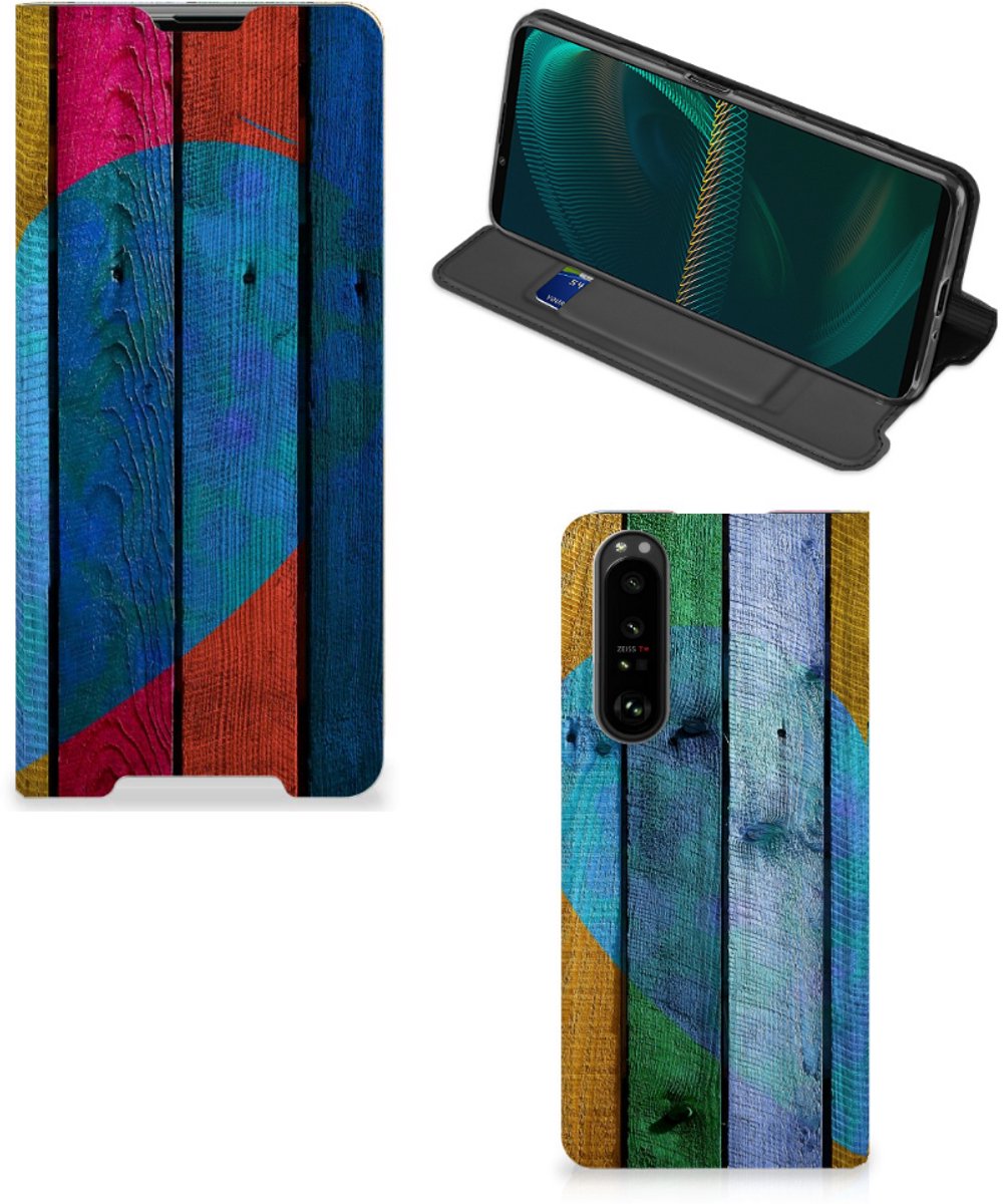 Sony Xperia 5 III Book Wallet Case Wood Heart - Cadeau voor je Vriend