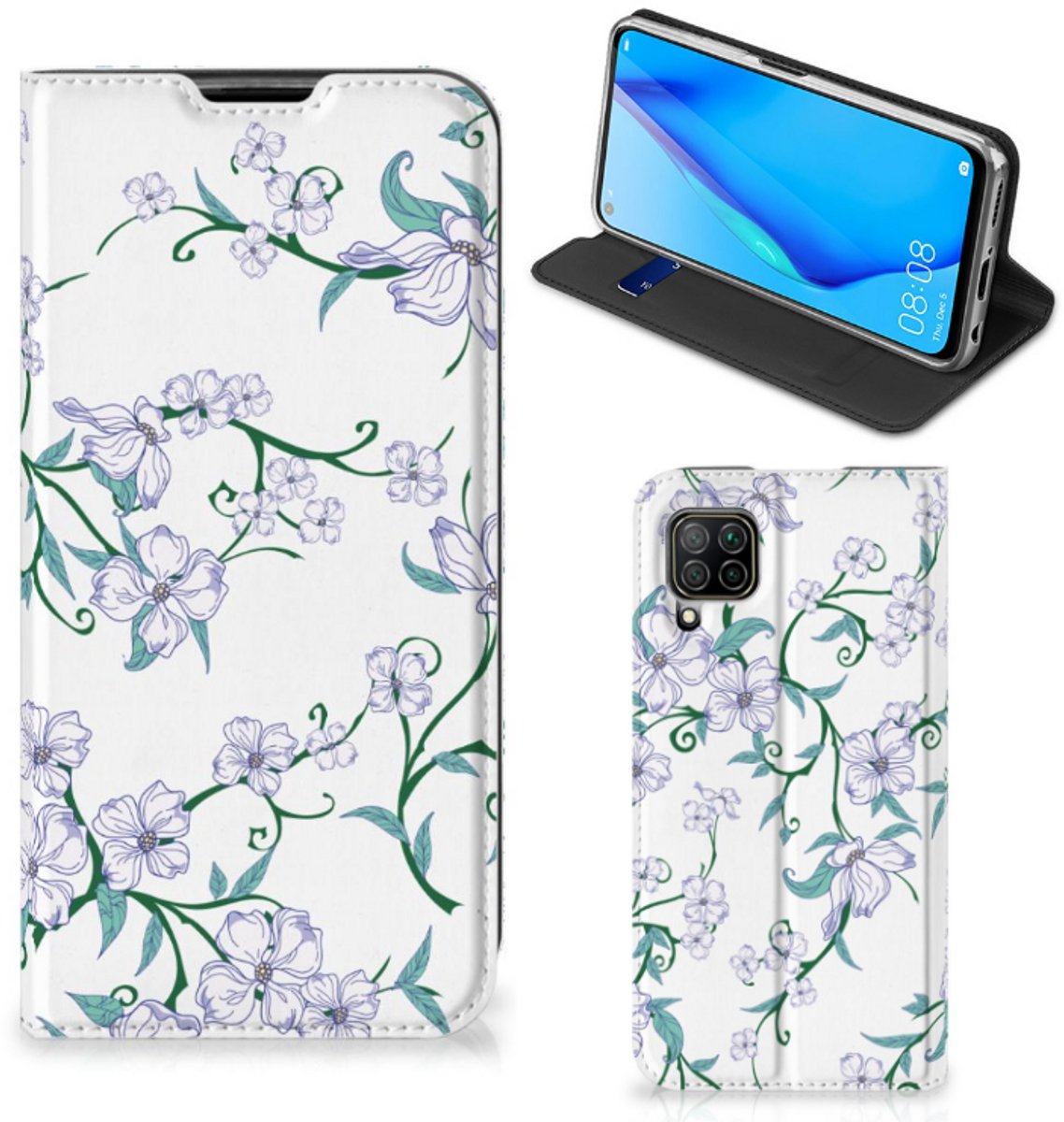 Huawei P40 Lite Uniek Smart Cover Blossom White