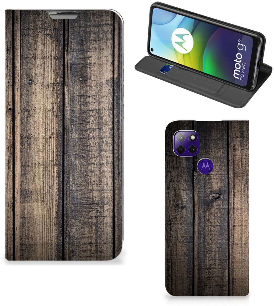 Motorola Moto G9 Power Book Wallet Case Steigerhout