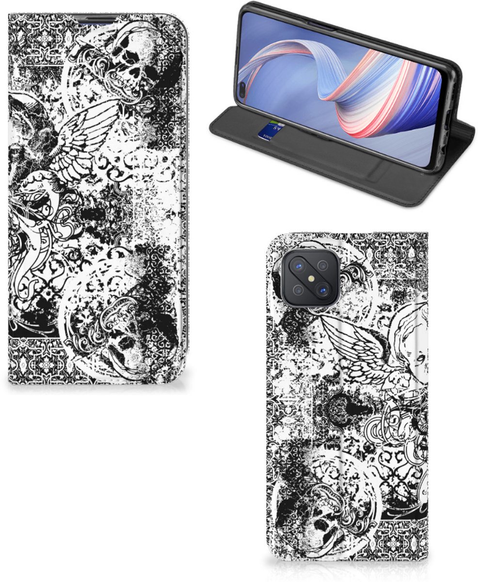 Mobiel BookCase OPPO Reno4 Z 5G Skulls Angel