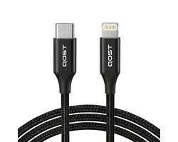Qost - USB-C naar Lightning Kabel - Snellader - 480 Mbps - 30W - 0.3 Meter - Zwart - Geschikt voor iPhone 14 / 14 Pro / 14 Pro Max / 13 / 12 / 11 / XR / X / 8