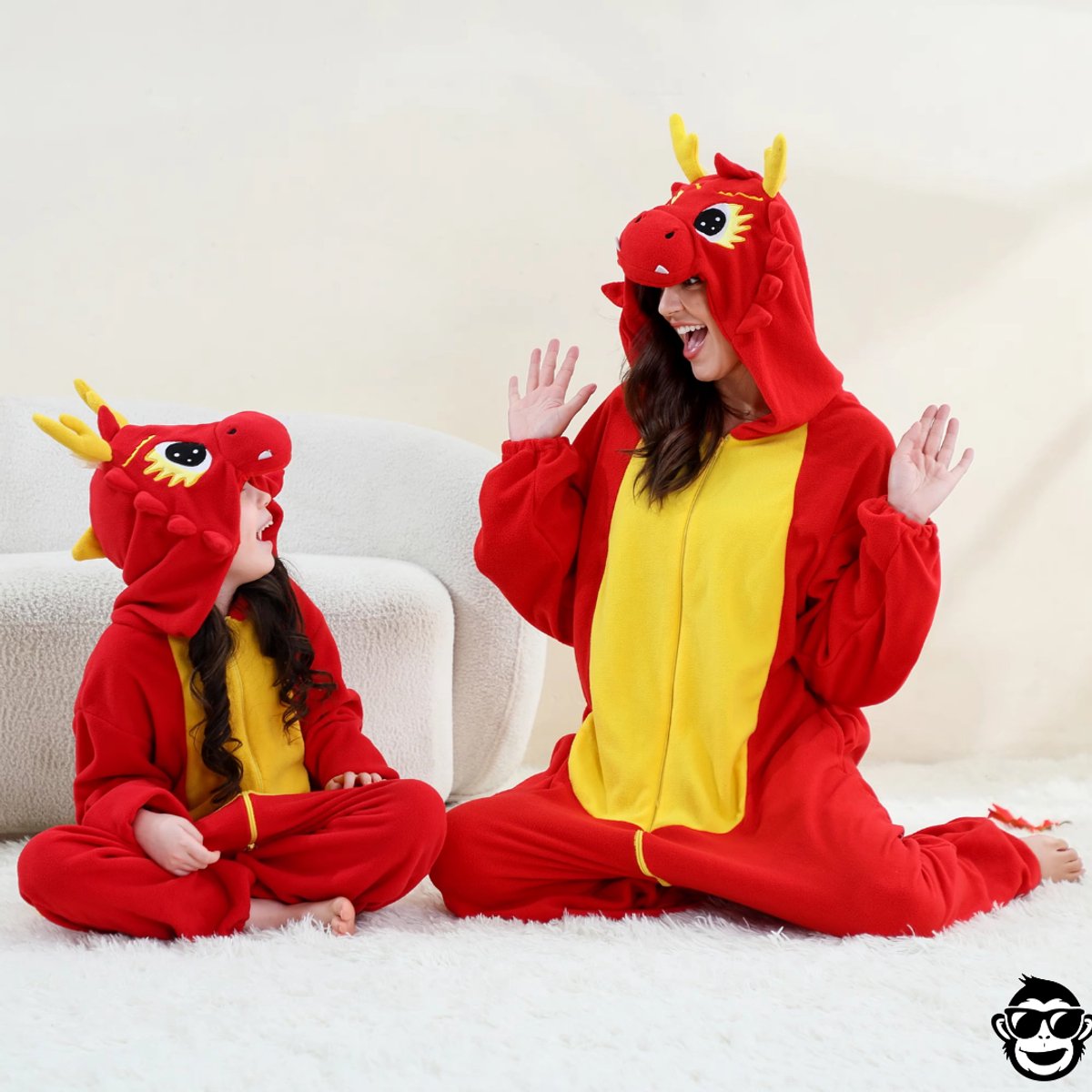 BoefieBoef Dieren Onesie Chinese Draak voor Kinderen 5-8 Jaar – Pyjama Dieren Verkleedpak – Warme Flanel Jumpsuit met Capuchon – Knuffelpak & Huispak – Zwemles – Carnaval, Halloween & Sinterklaas Cadeau – Jongens & Meisjes - Rood Geel — afbeelding 7