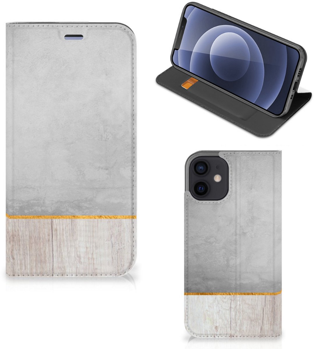 iPhone 12 Mini Book Wallet Case Wood Concrete