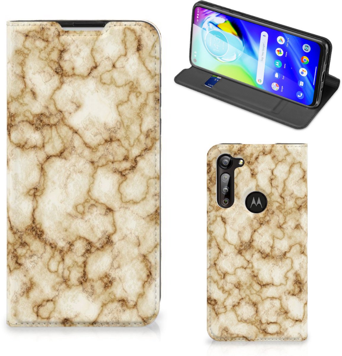 Book Case voor Motorola Moto G8 Power Standcase Marmer Goud