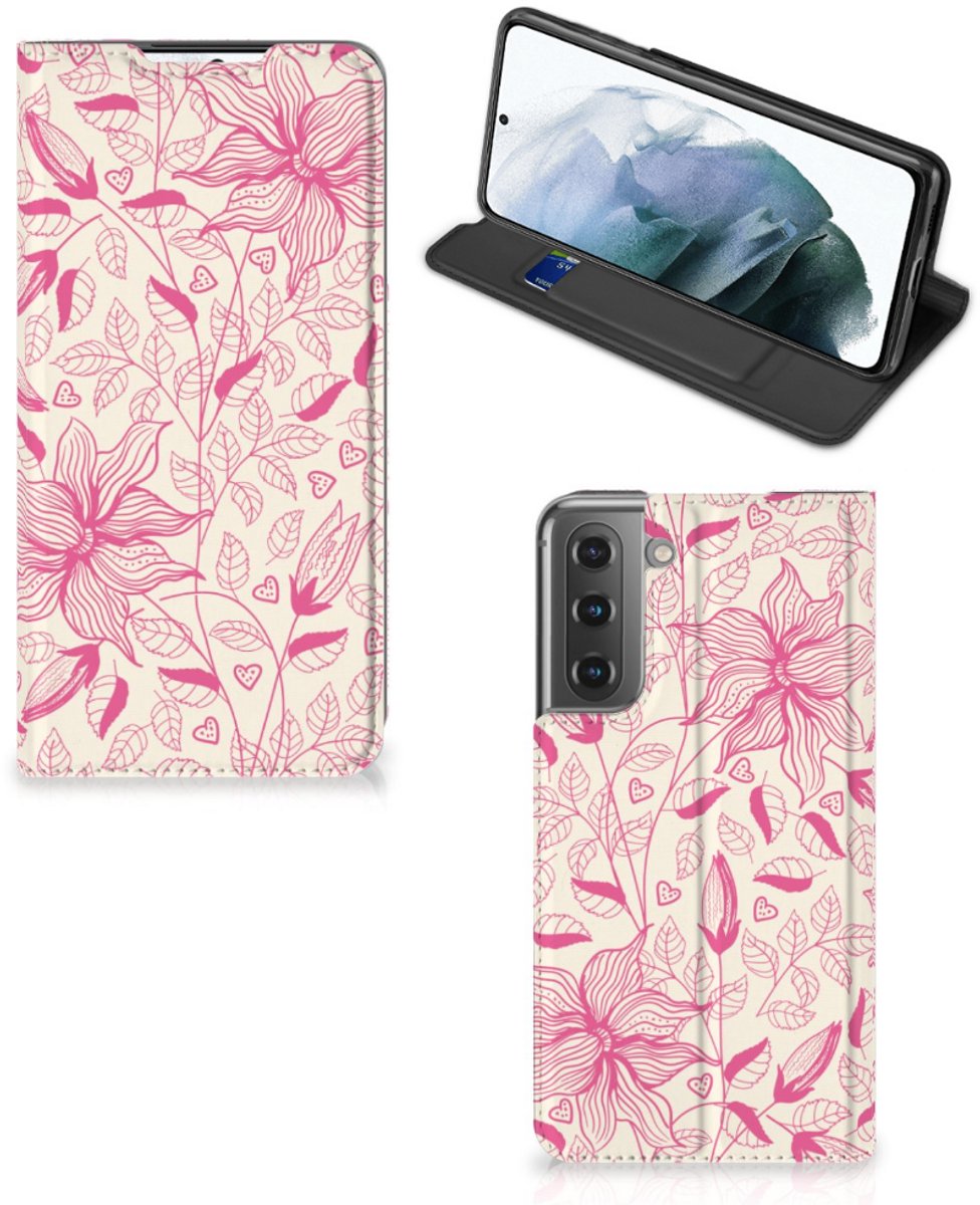 Book Case voor Samsung Galaxy S21 FE Smart Cover Pink Flowers