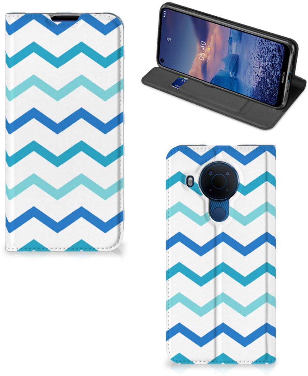 Nokia 5.4 Hoesje met Magneet Zigzag Blauw
