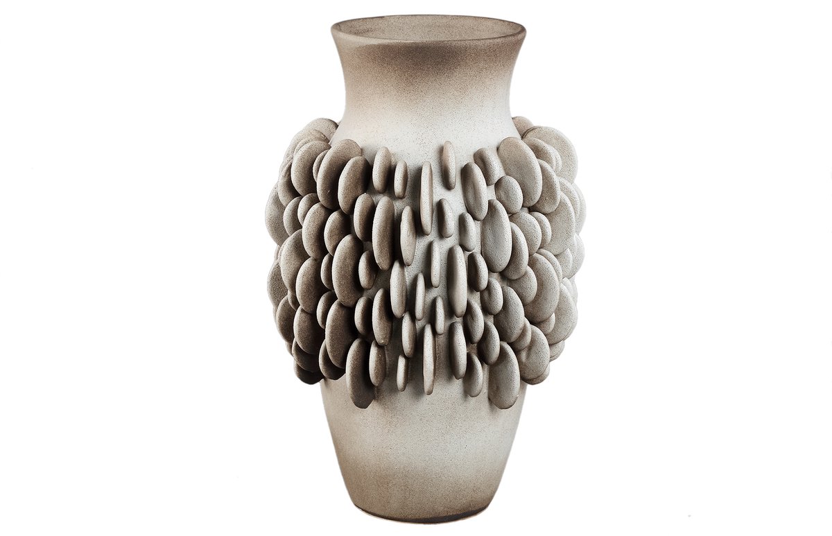 PTMD Wina Beige Ceramic Vase With Round Scales High