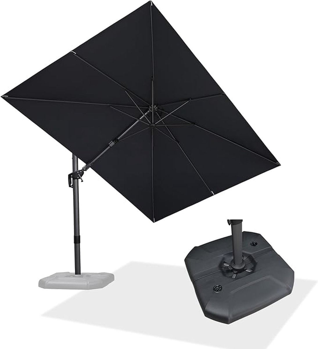 Zweefparasol 270 x 270 cm Vierkant – 360° Draaibaar, Kantelbaar, Axiaal Zwenkend, Aluminium Frame, UV-bestendig, Waterafstotend, Grijs | Laura