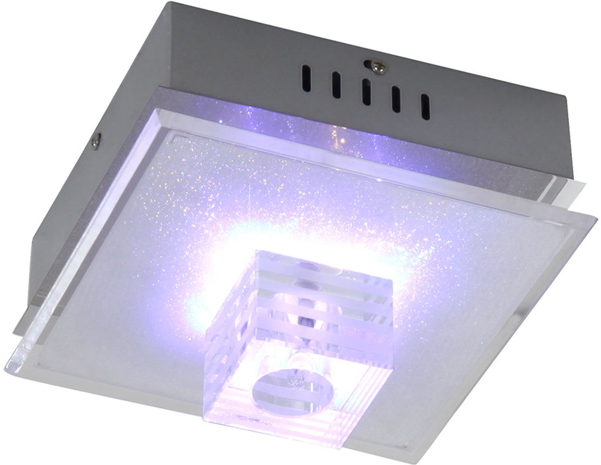 Plafondlamp glas woonkamerverlichting decoratieve LED plafondlamp met trapschakelaar, chroom, 1x G4, LxBxH 20,5x20,5x12,5 cm